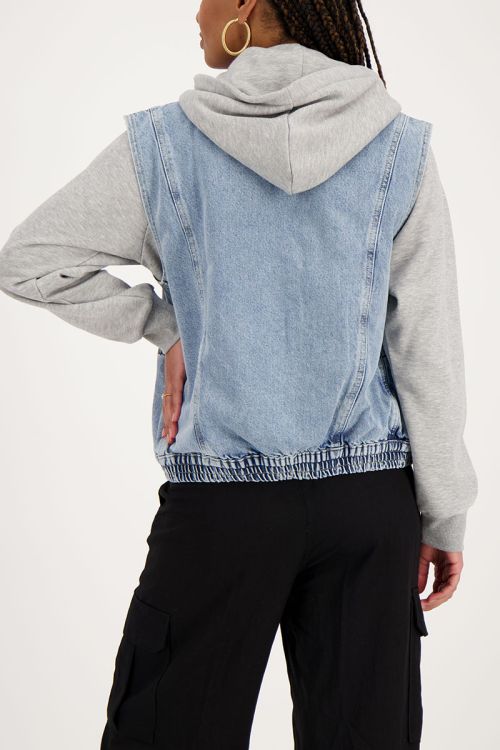 Blauw denim gilet met elastische tailleband