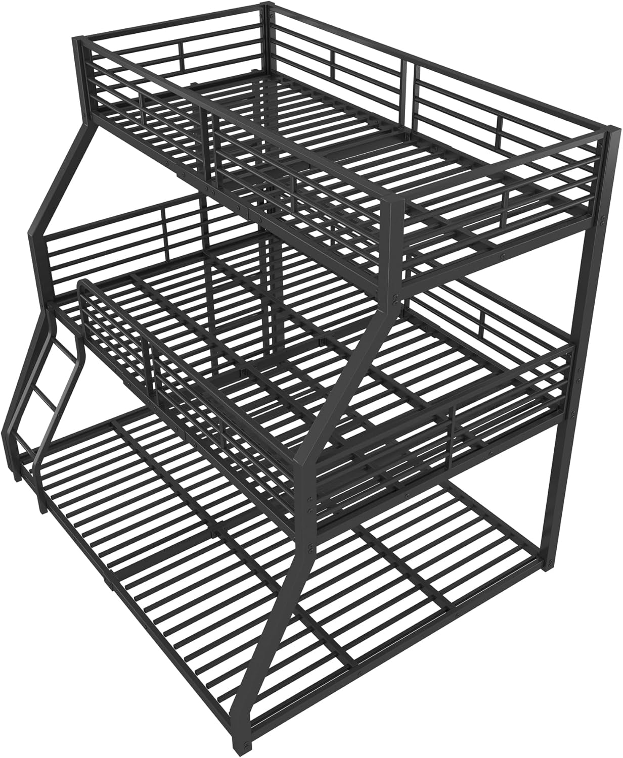 Dreifach-Etagenbett Hochbett 90x200 cm mit Leiter, Metallbett Eisenbett, Familienbett Hochbett für 3 Kinder, Jugendliche und Erwachsene, Schwarz