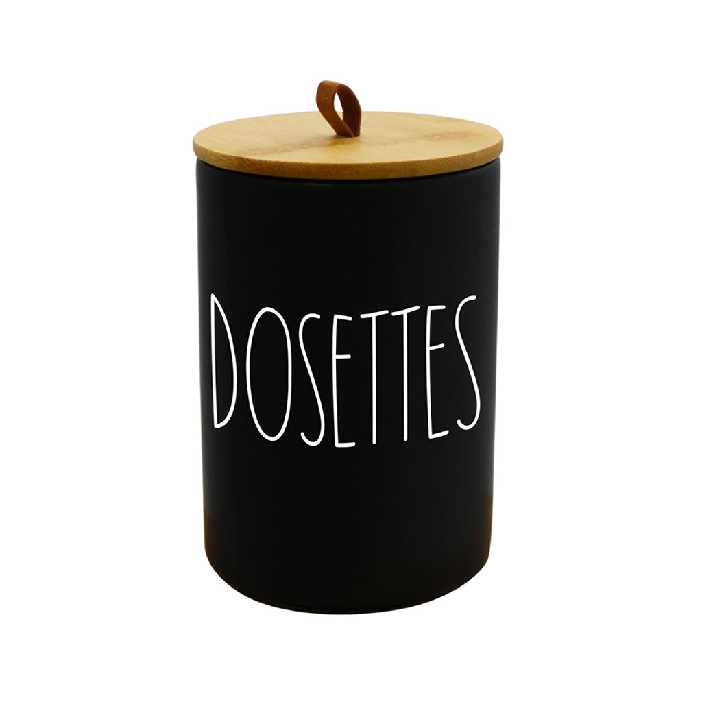 Pot à dosettes céramique et couvercle bambou noir D 9.6x14.9cm