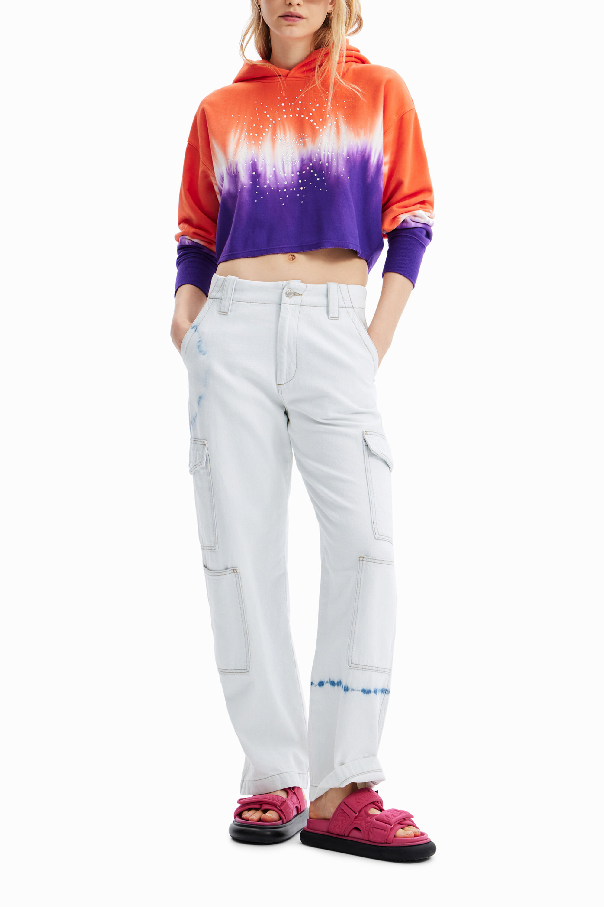 moletom cropped tie-dye com strass