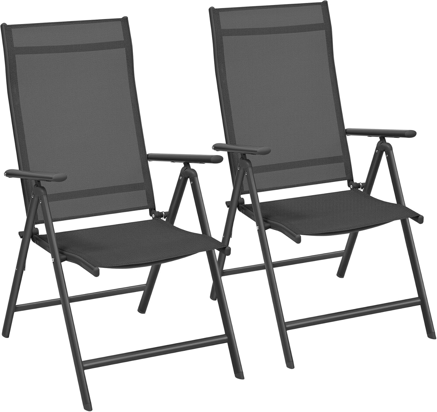 SONGMICS Gartenstuhl, faltbar, 2 Stück, Sitz, für den Außenbereich, Metallrahmen, Rückenlehne in 8 Positionen verstellbar, Tragfähigkeit 150 kg, Schwarz GCB29BK LC7927003