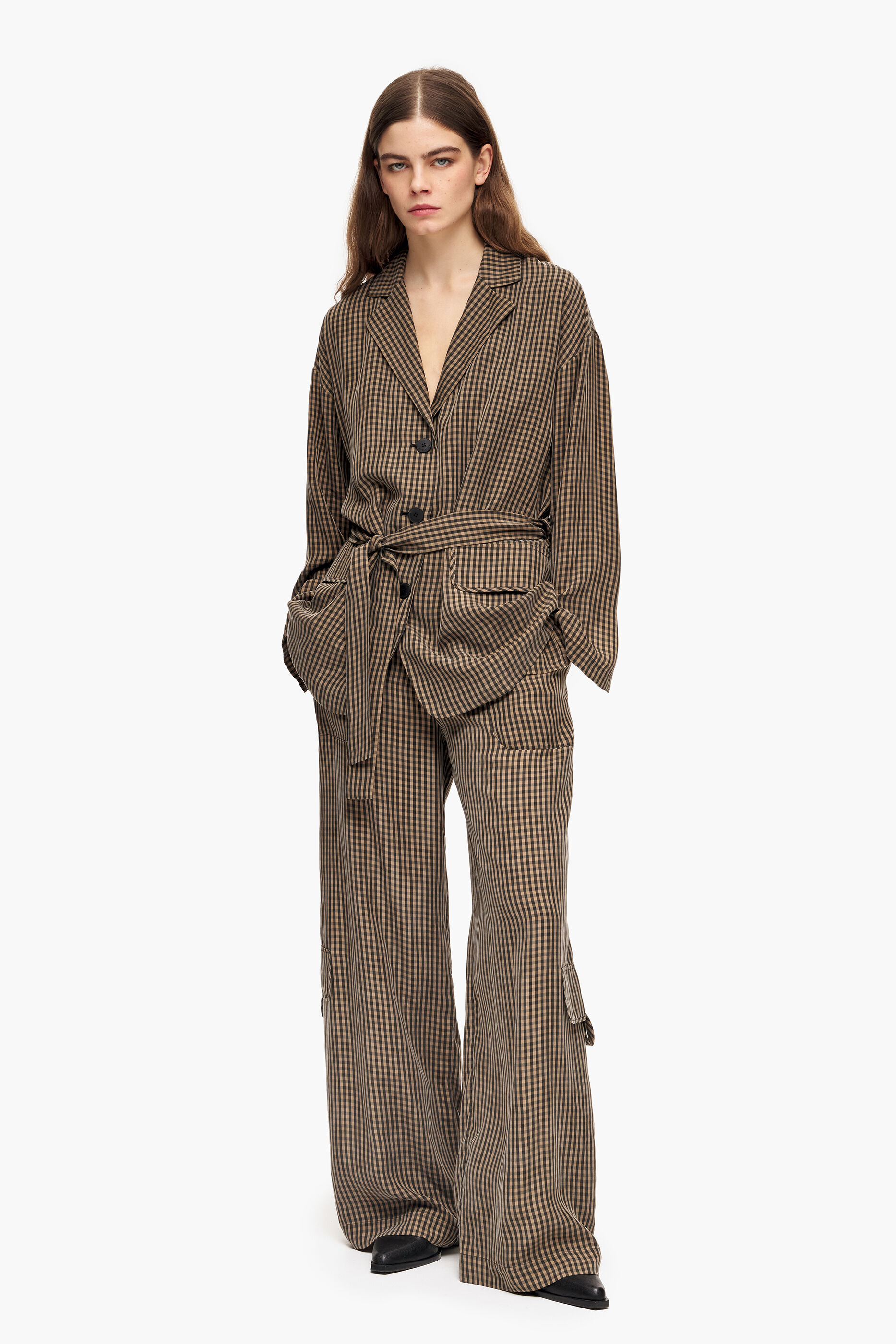 Blazer xadrez marrom oversized