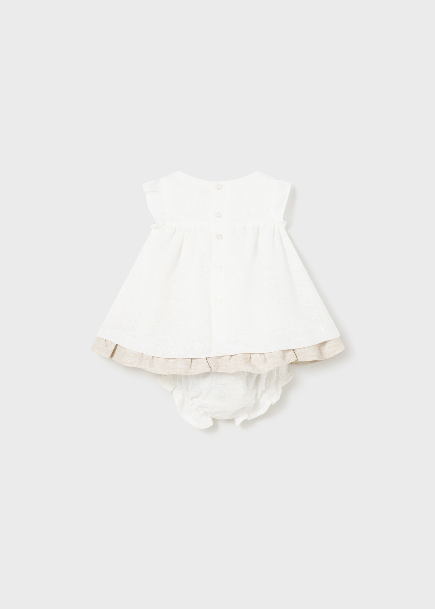 Vestido de malha franzida com capa para fralda para recém-nascido, branco-creme