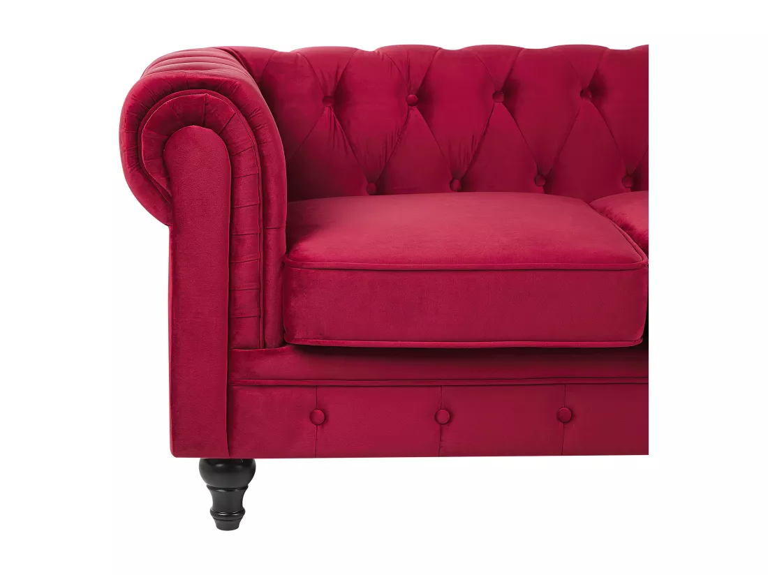 Ensemble canapé et fauteuil en velours rouge foncé 4 places CHESTERFIELD