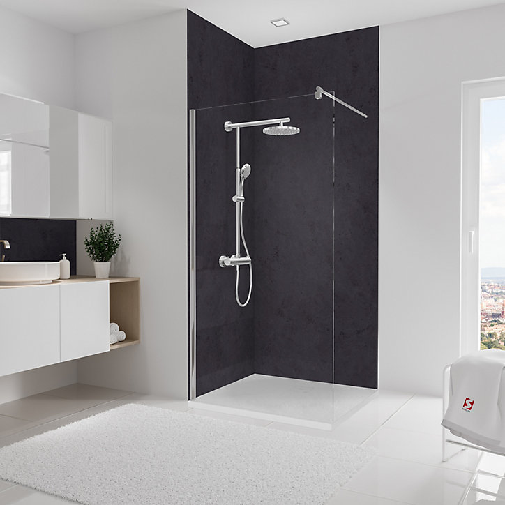 Lot de 2 panneaux muraux de salle de bains l.100x255 cm, décor ardoise, Schulte DécoDesign