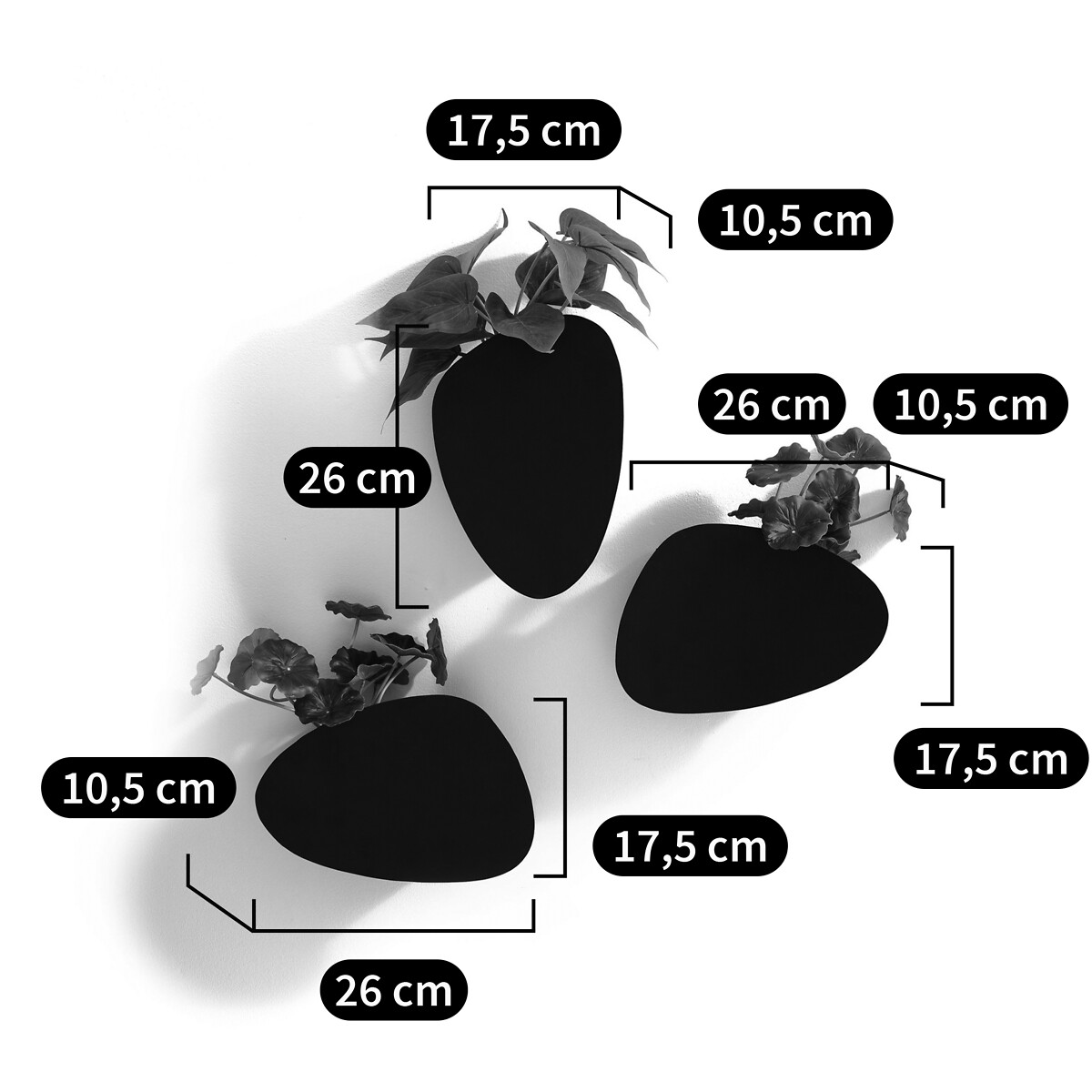 LA REDOUTE INTERIEURS<br>Conjunto de 3 vasos de parede em metal, Pavo