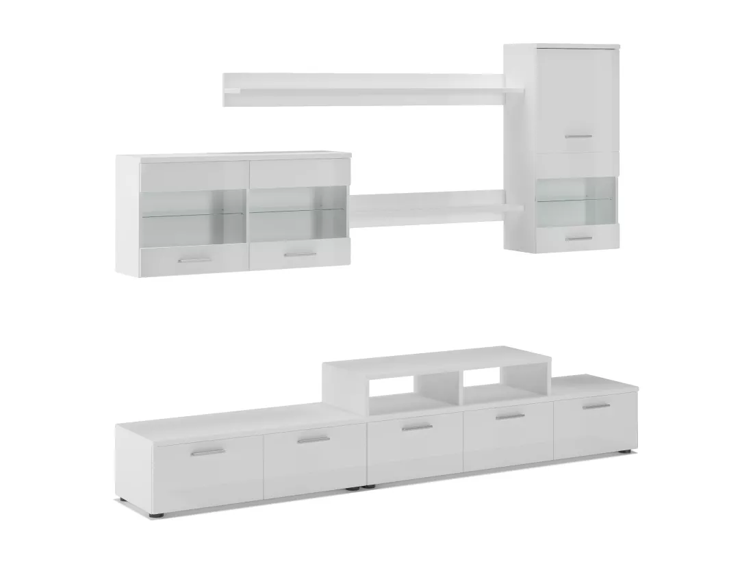 Ensemble de meubles de salon,TV, ilumin.LED, Blanc Mate/Blanc Laque,250x194x42cm