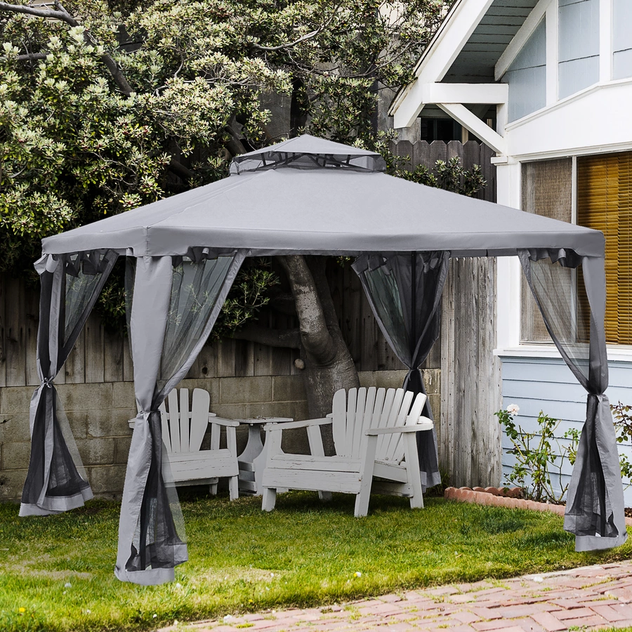 Outsunny Gartenpavillon mit Moskitonetz grau