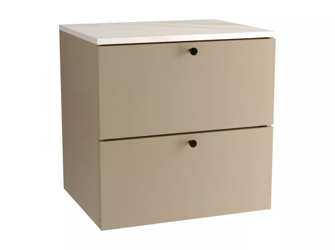 Meuble lavabo WENA, fronts lisses, Beti, 60x60x47 cm, Cappuccino/Marbre Bianco