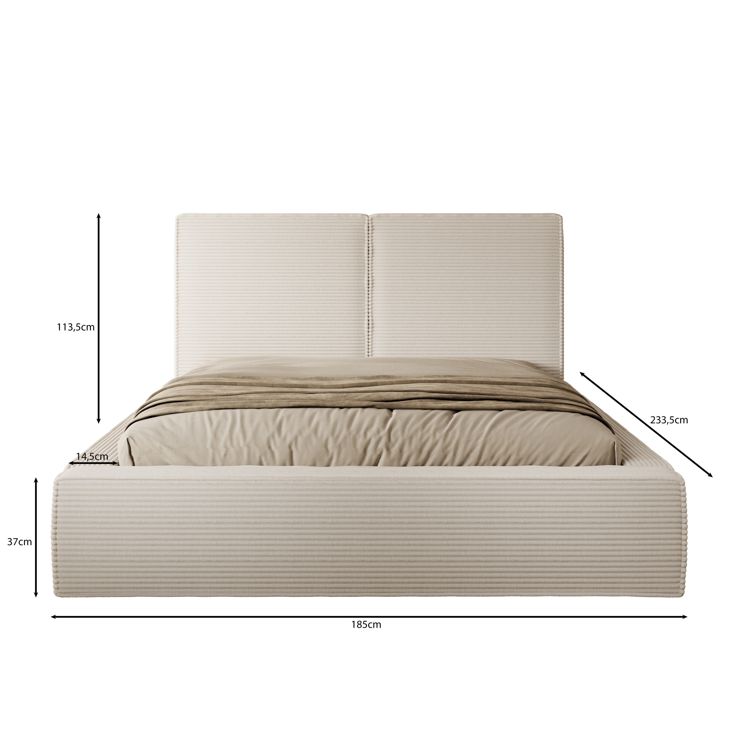 Jarviz - Tweepersoonsbed - Beige ribstof - 160x200 cm
