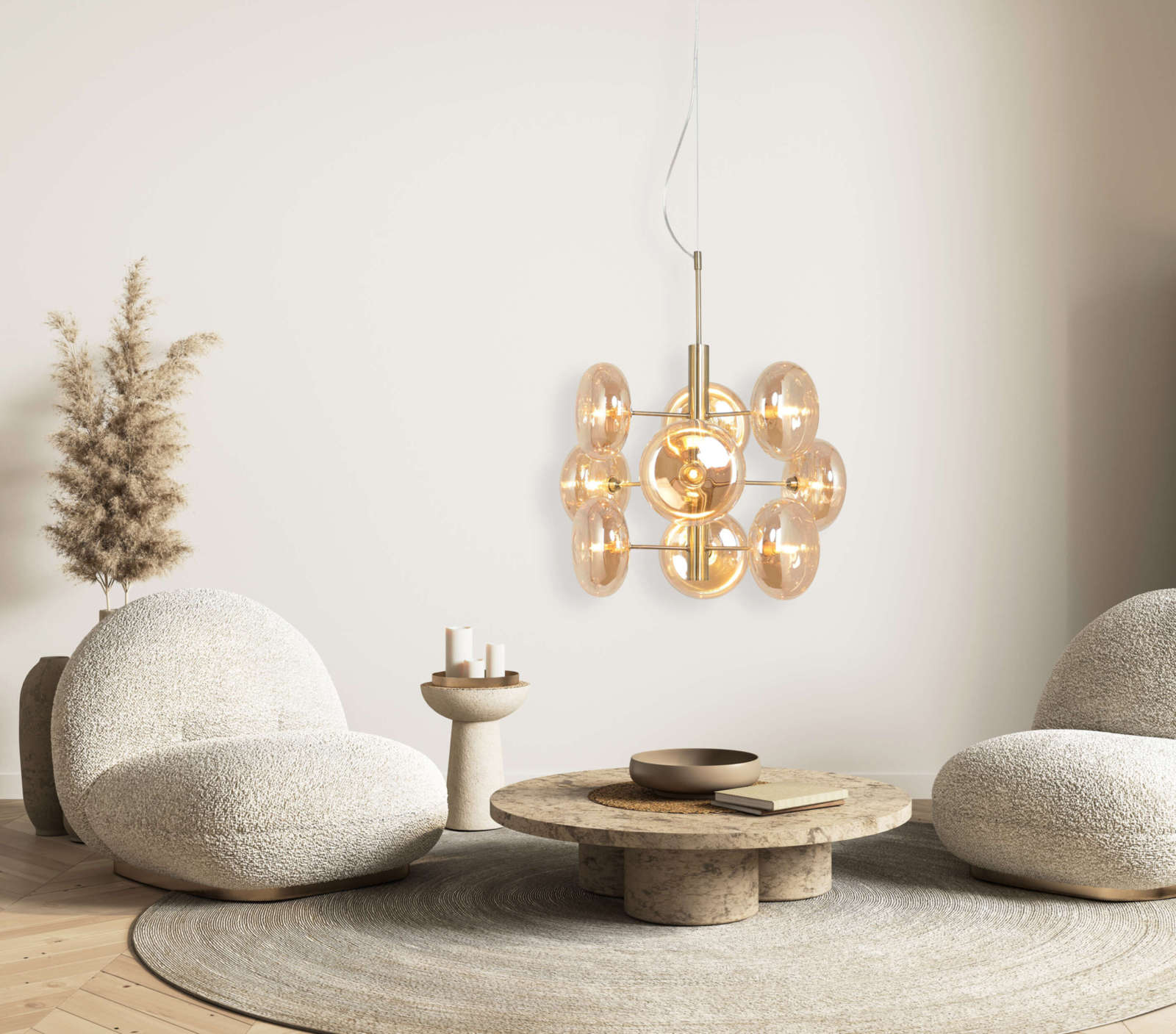 Pendelleuchte ORION - messing-amber - Ø 53 cm