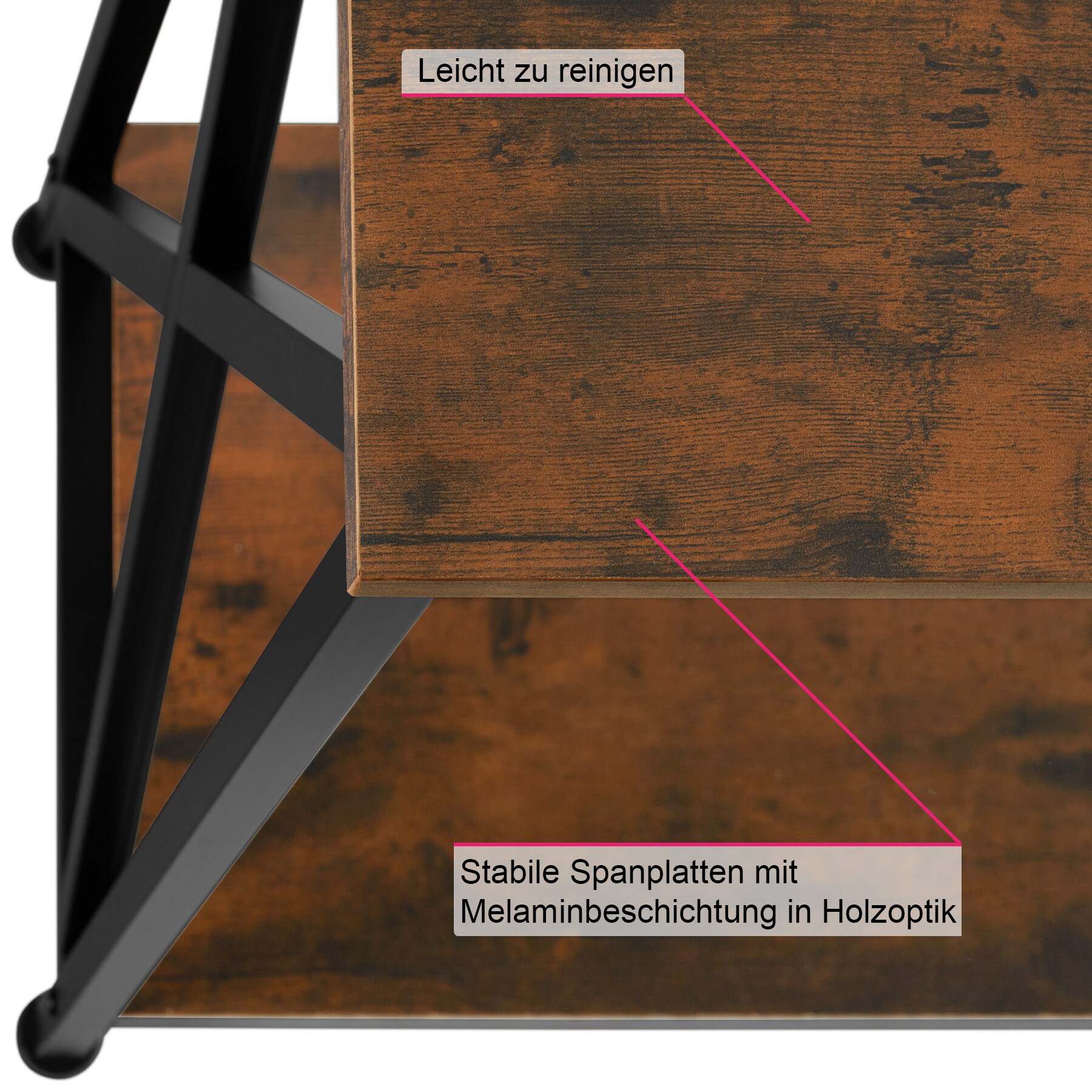tectake® Konsolentisch, Industrial Style, mit 2 Ablagen und seitliche X-Streben, 100 x 35 x 80,5 cm
