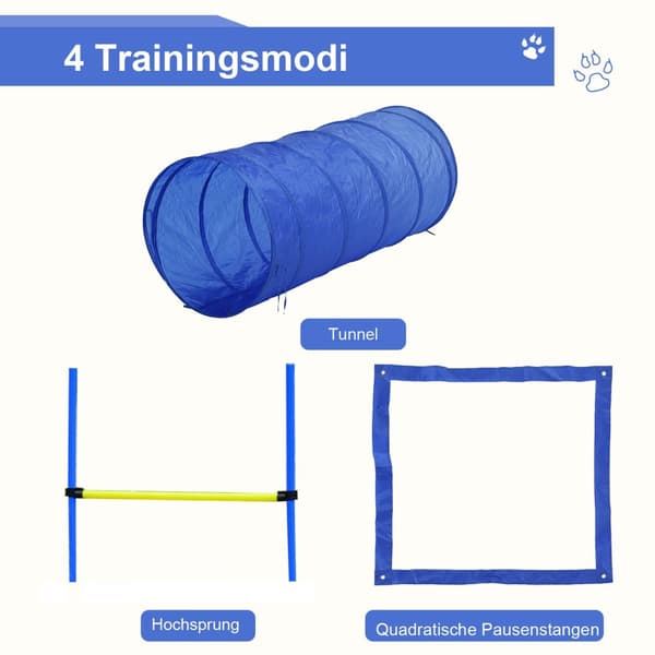 Agility Treningssett Slalåm Hekk Tunnel Hundesport Treningsområde Pe+Polyester Blå+Gul