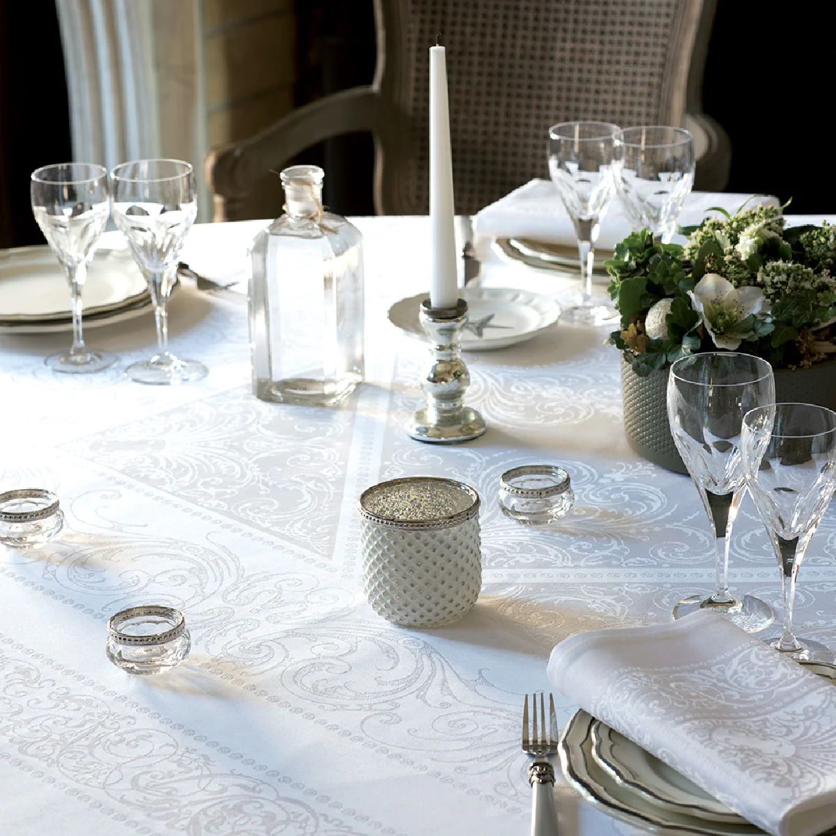 Nappe antitache déperlant pur coton bio blanc 174X254 Garnier Thiebaut