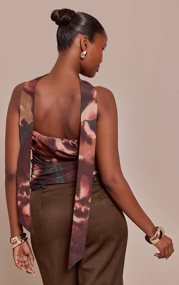 Multicolore Top Bandeau En Mousseline Avec Détail Foulard
