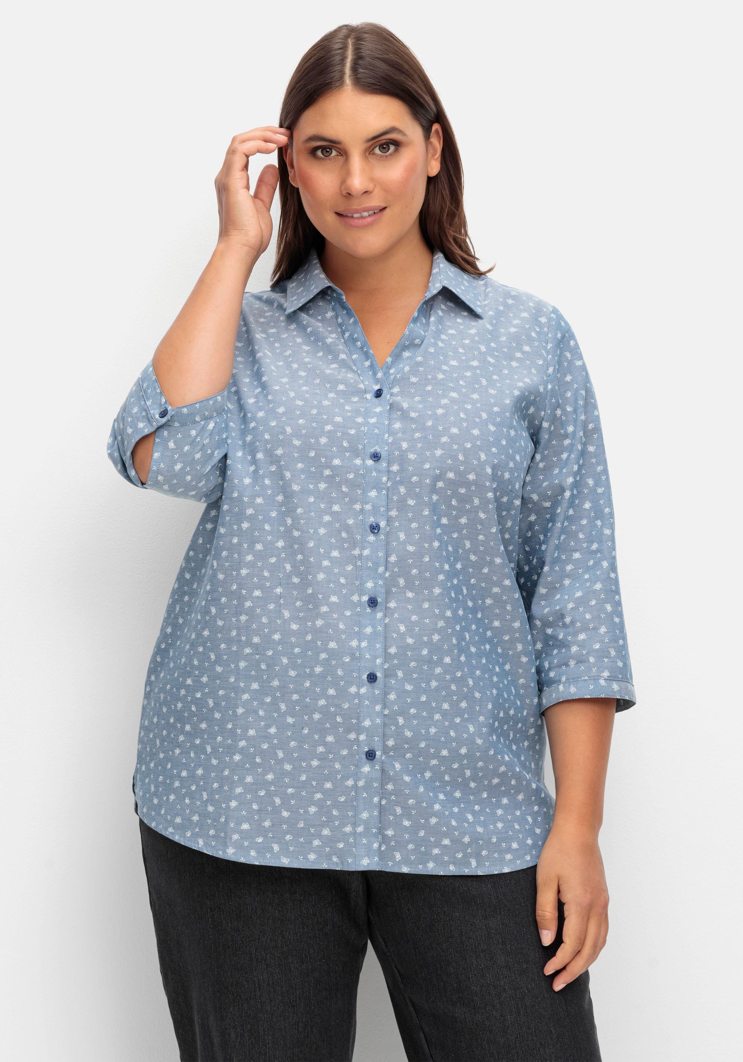 Bluse in Jeansoptik mit Schmetterlingsprint