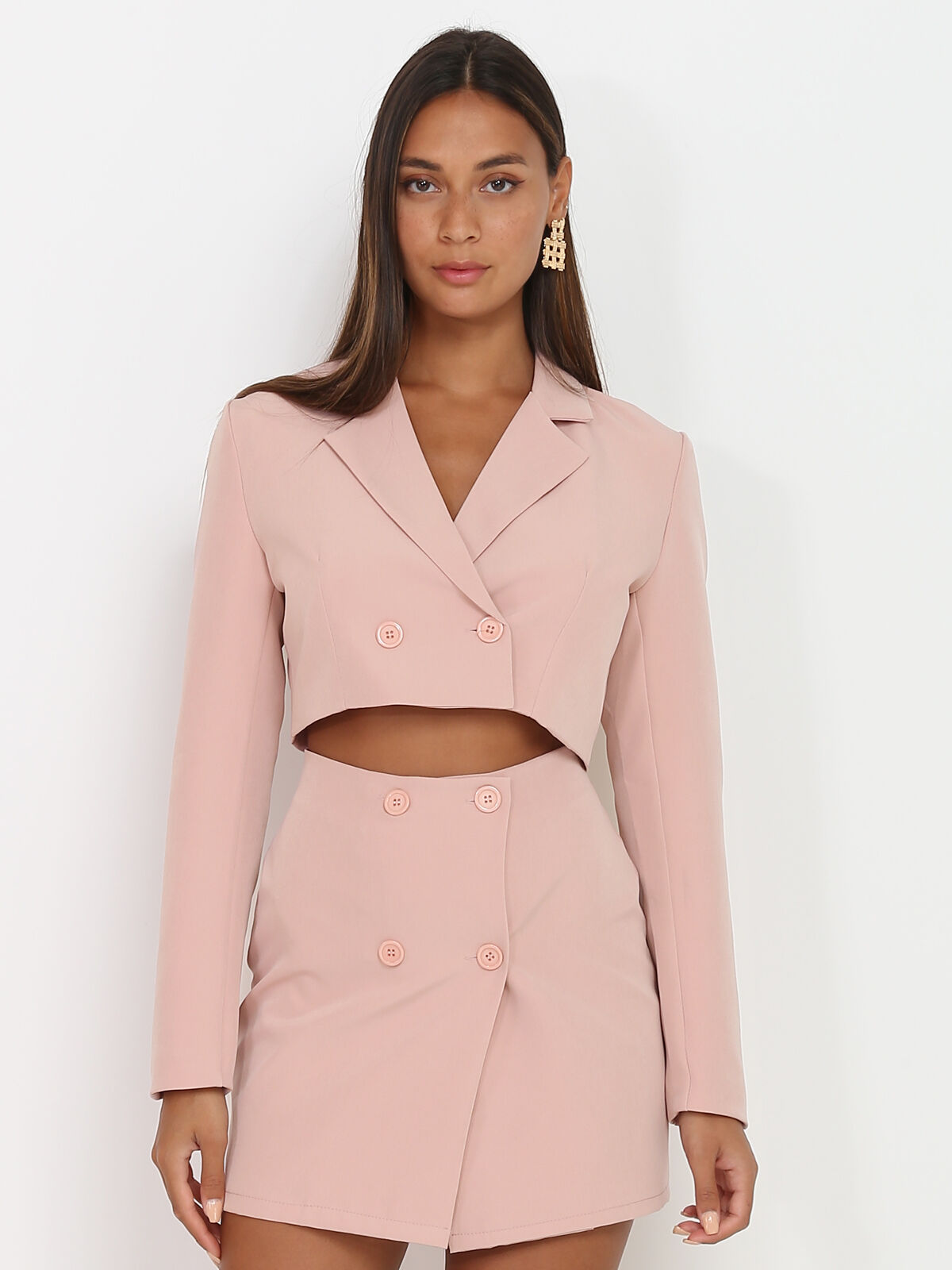Veste blazer cropped- Rose clair