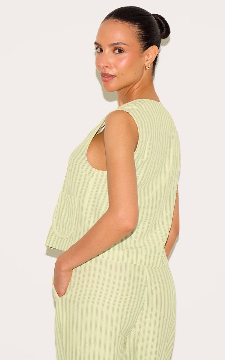 Vert Olive Gilet Long Rayé Tissé À Nouer Devant Petite