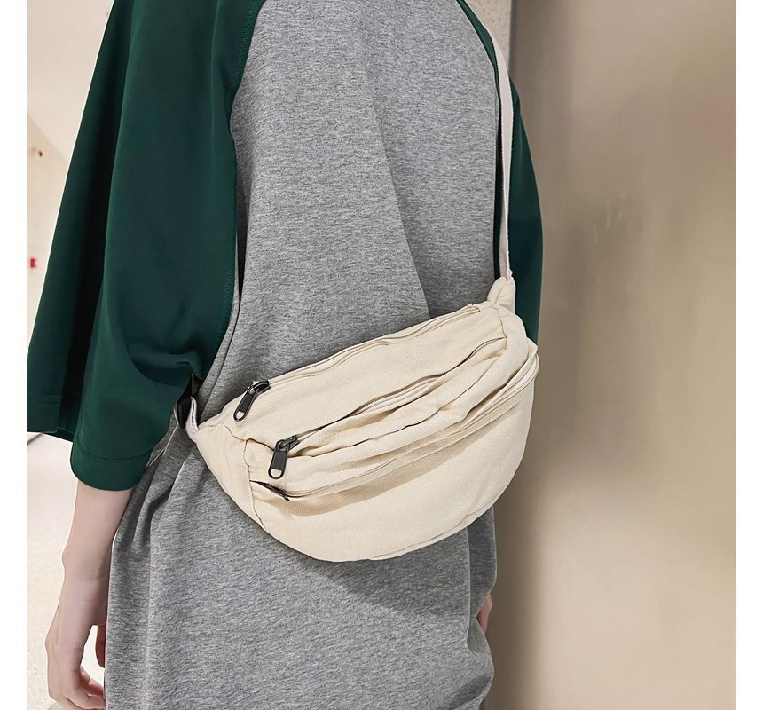 Minafox - Effen canvas crossbodytas met rits