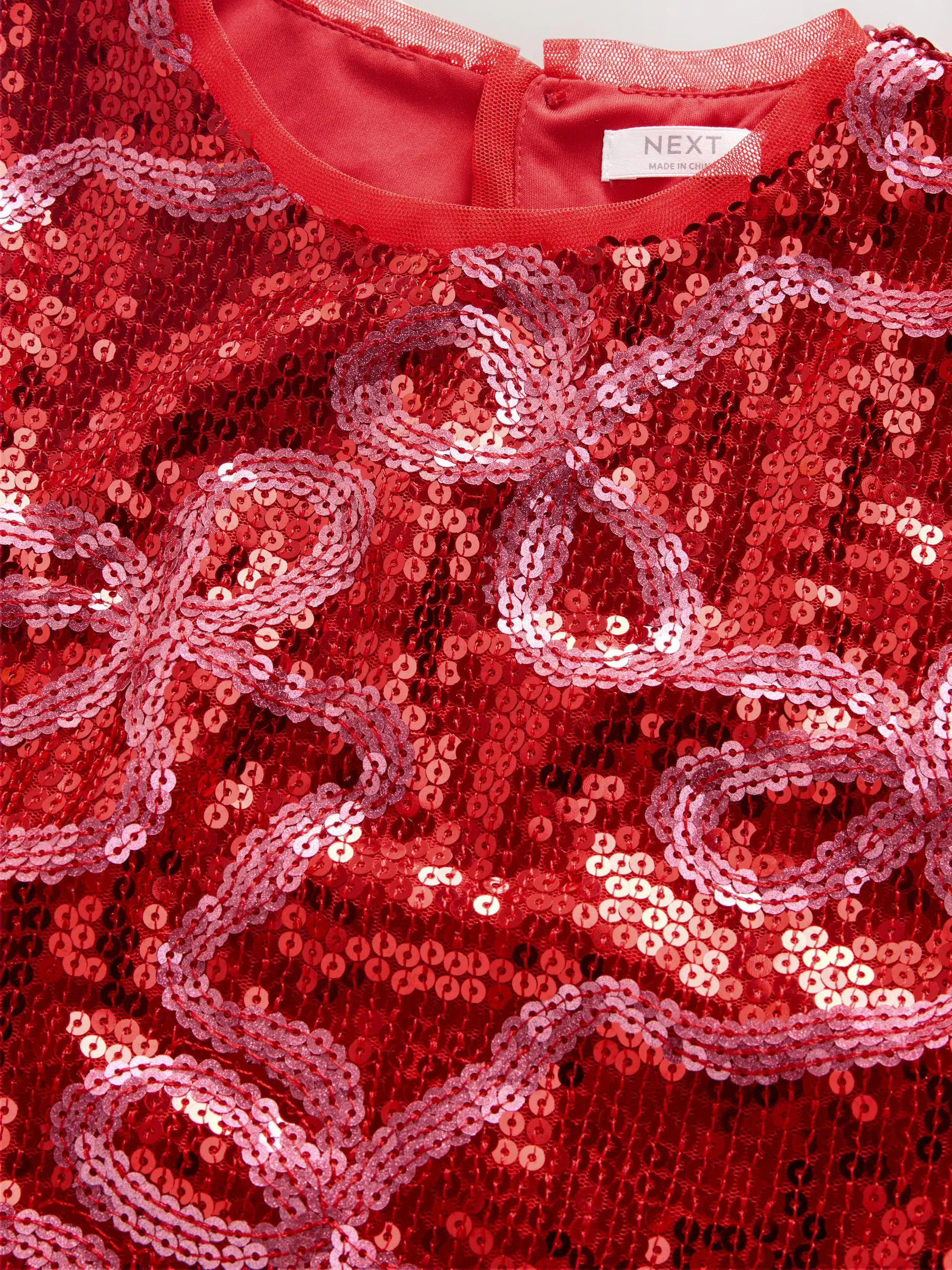 Rood/roze - Jurk met lovertjes (3-16 jr)