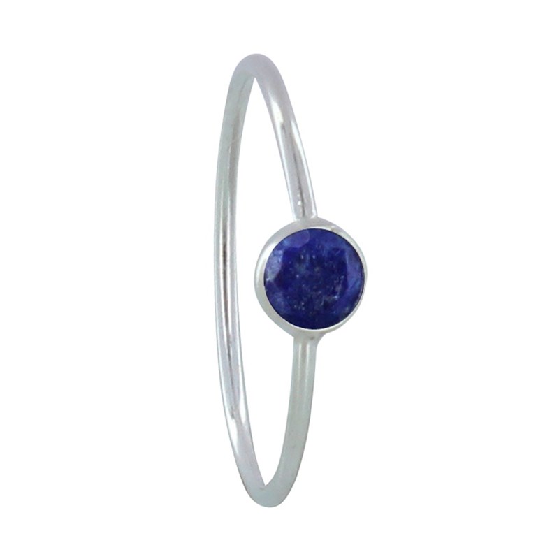 Bague Argent Petit Rond Facetté de Lapis Lazuli