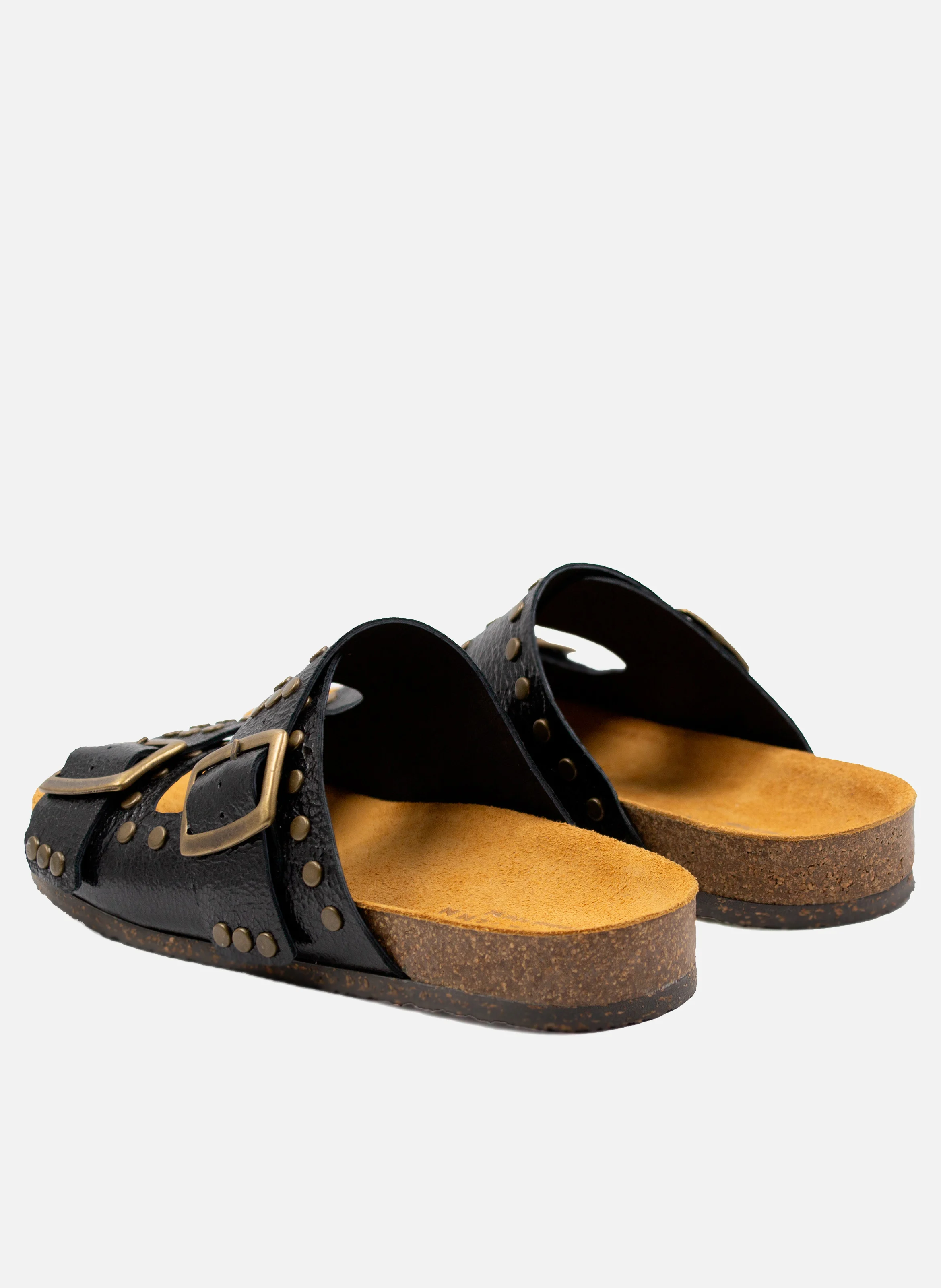 Mules liège clous cuir métallisé | Noir