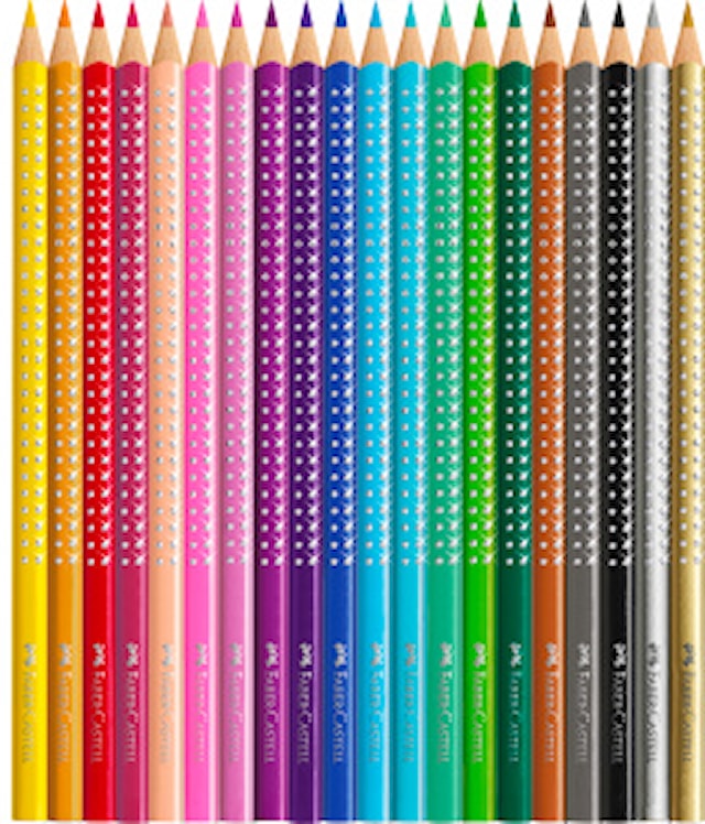 Fargeblyanter Sparkle i metalletui 20 stk. + blyantspisser Faber-Castell