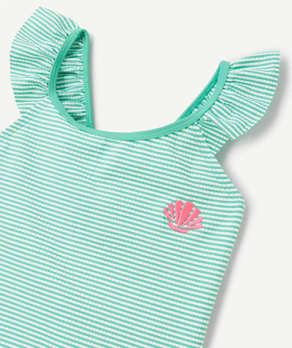 MAILLOT DE BAIN 1 PIÈCE FILLE EN FIBRES RECYCLÉES À RAYURES VERTES