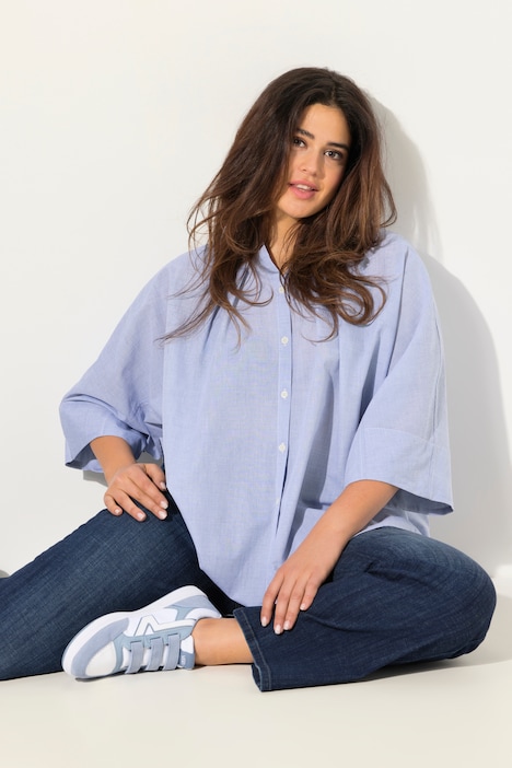 Bluse, Zierfalten, Oversized, V-Ausschnitt, Fledermausarm