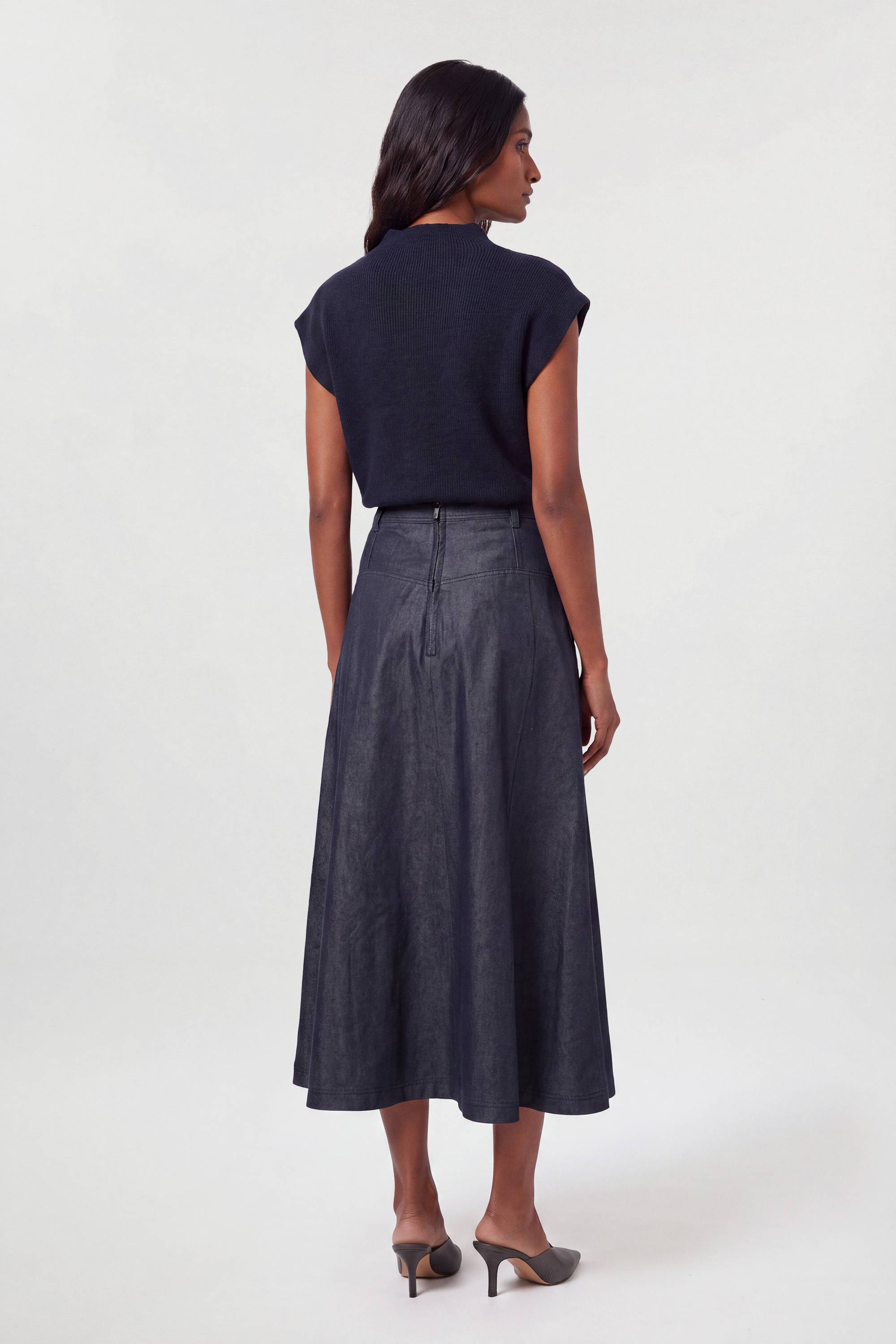 KarenMillen Jupe Évasée En Denim Enduit Métallisé