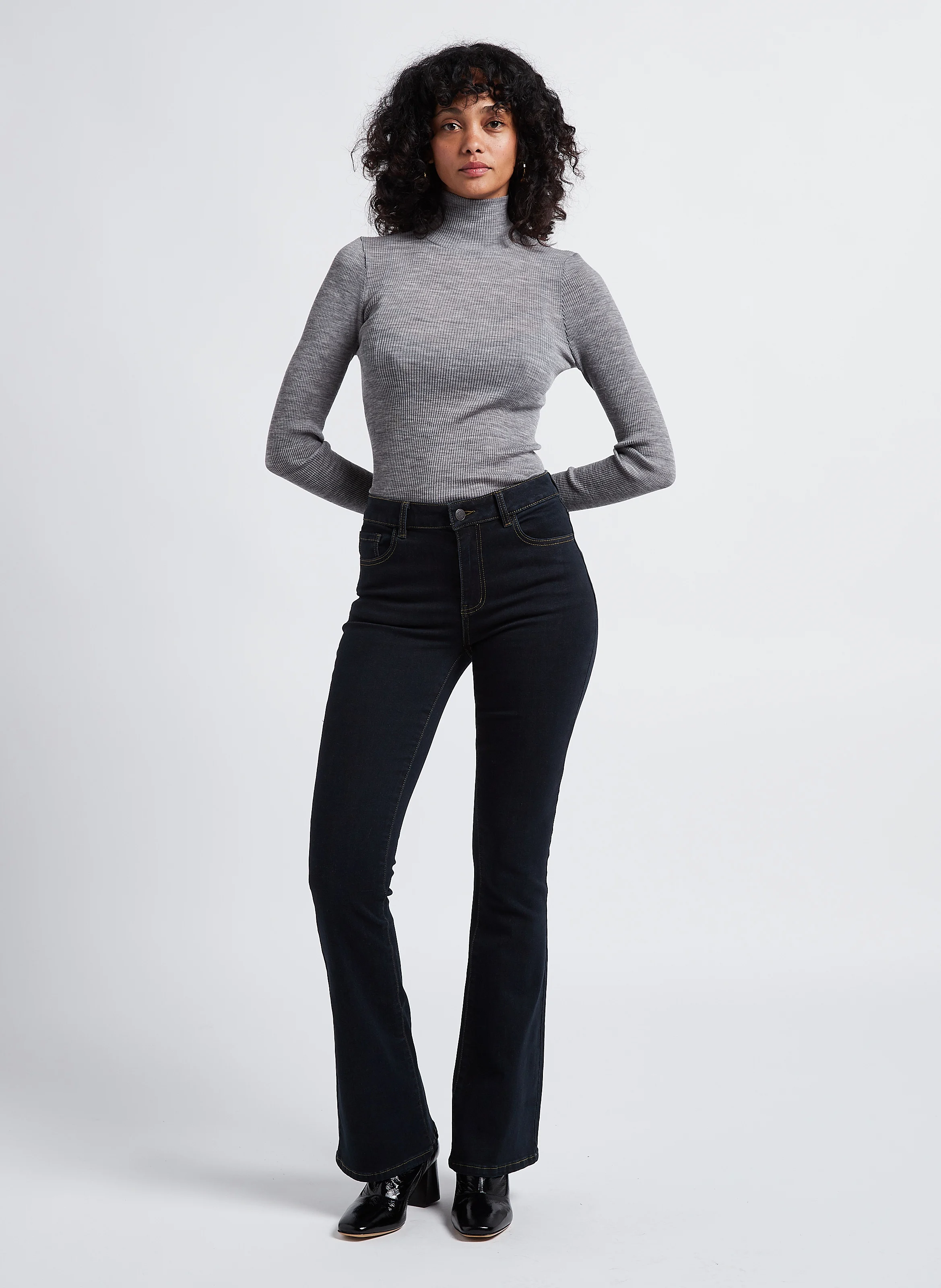 DOUDO - Pull col montant en laine| Gris
