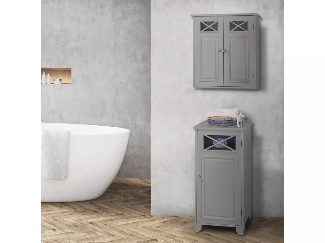 Teamson Home Armoire Murale Pour Salle De Bain Dawson Avec 2 Portes, Gris