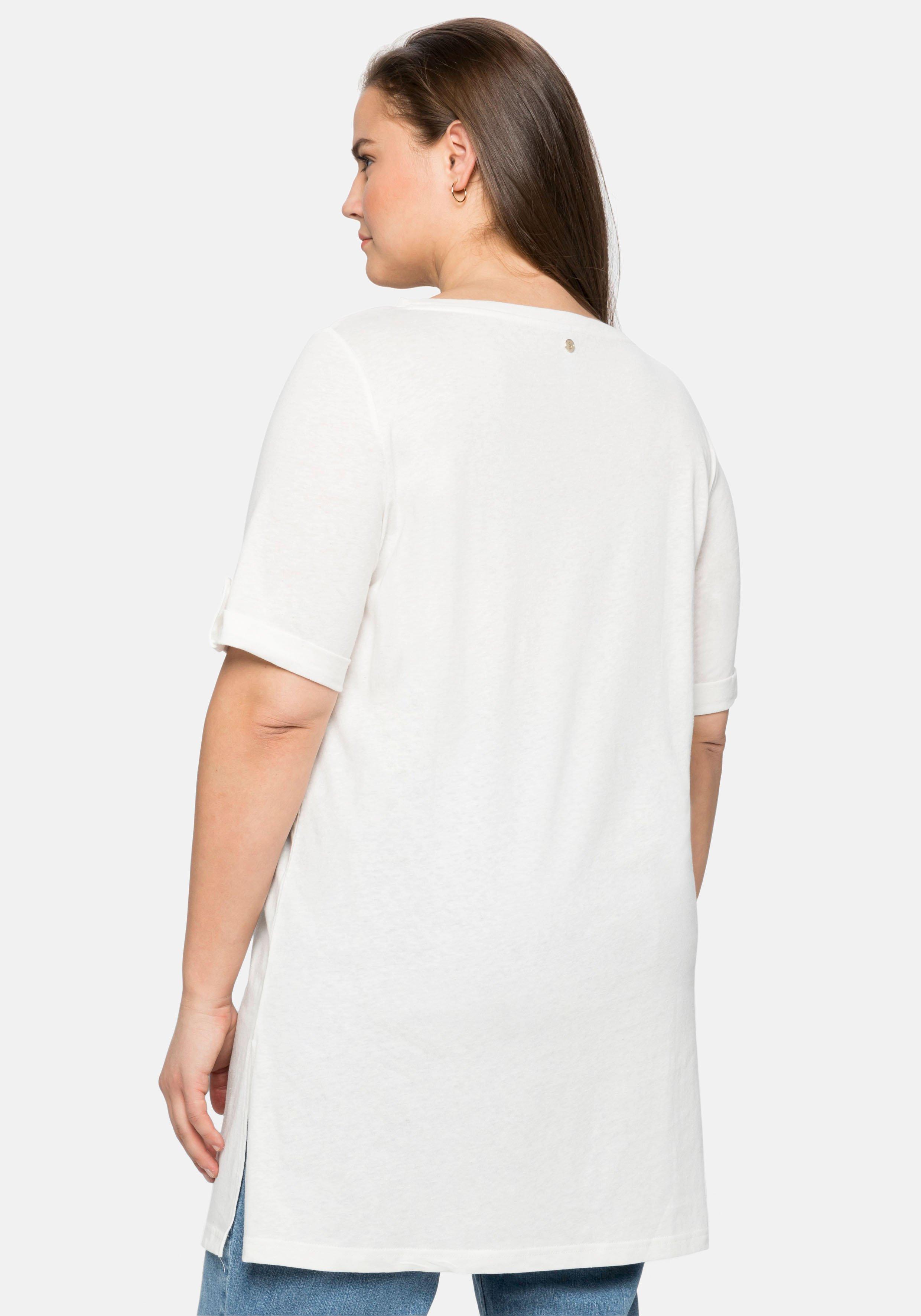 Longshirt im Leinenmix, hohe Seitenschlitze