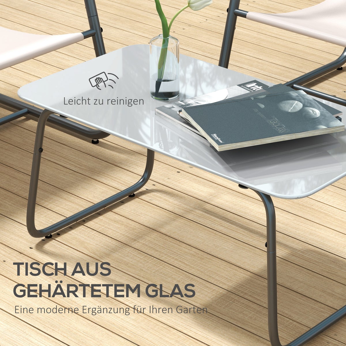 Outsunny 4-delige tuinmeubelset, 110L x 70B x 70H cm, staal, mesh, wit