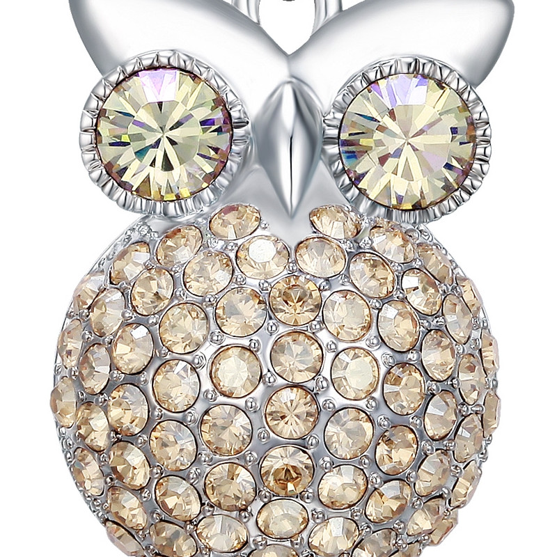 Pendentif Hibou orné de cristal de Swarovski Champagne et Plaqué Rhodium
