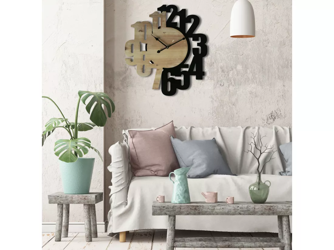 Horloge Horloges Murales Sculptées Mdf Marron Noir 56,5x4,5x50