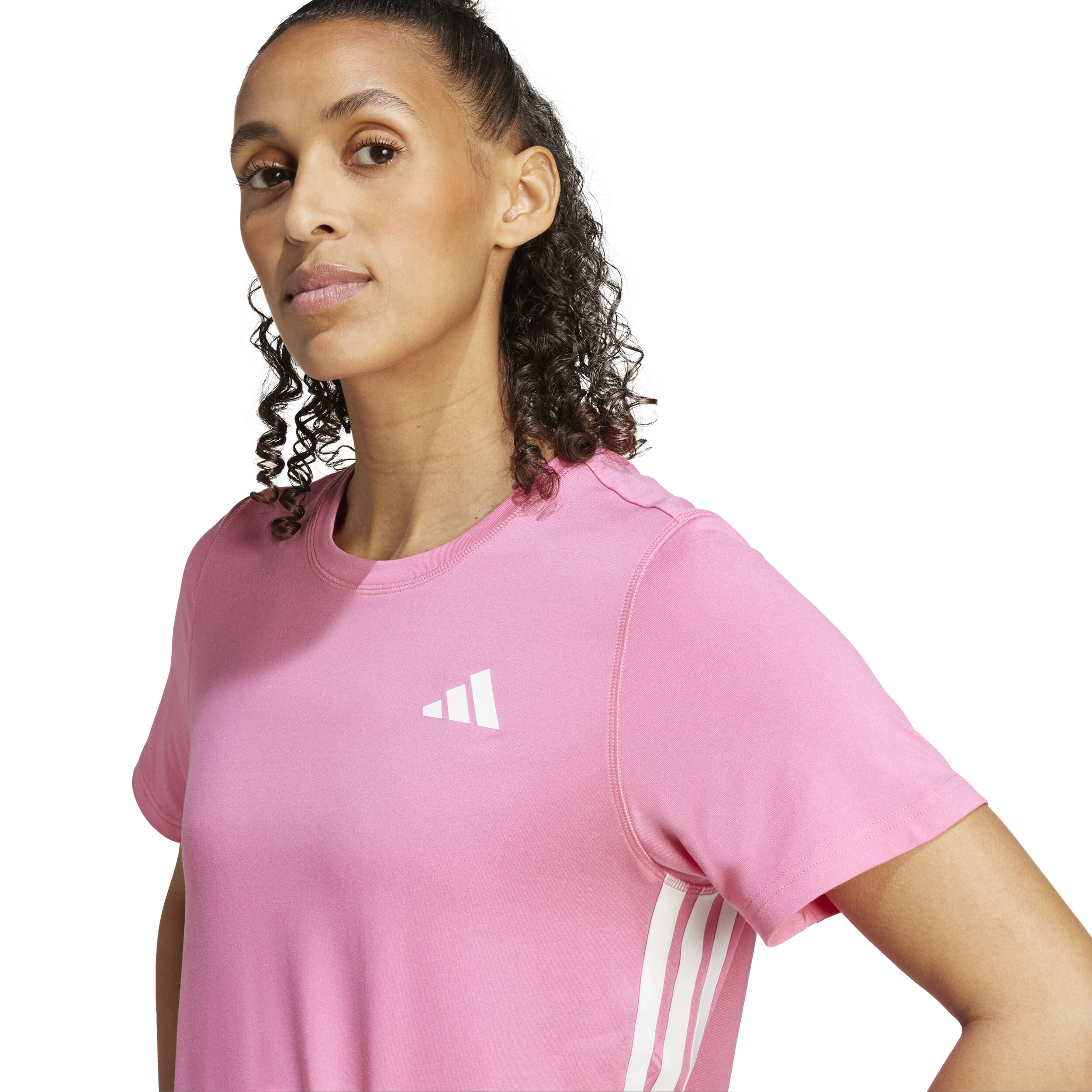 adidas Train Essentials 3 Stripes Workout T-shirt Femmes - Rosé, Blanc