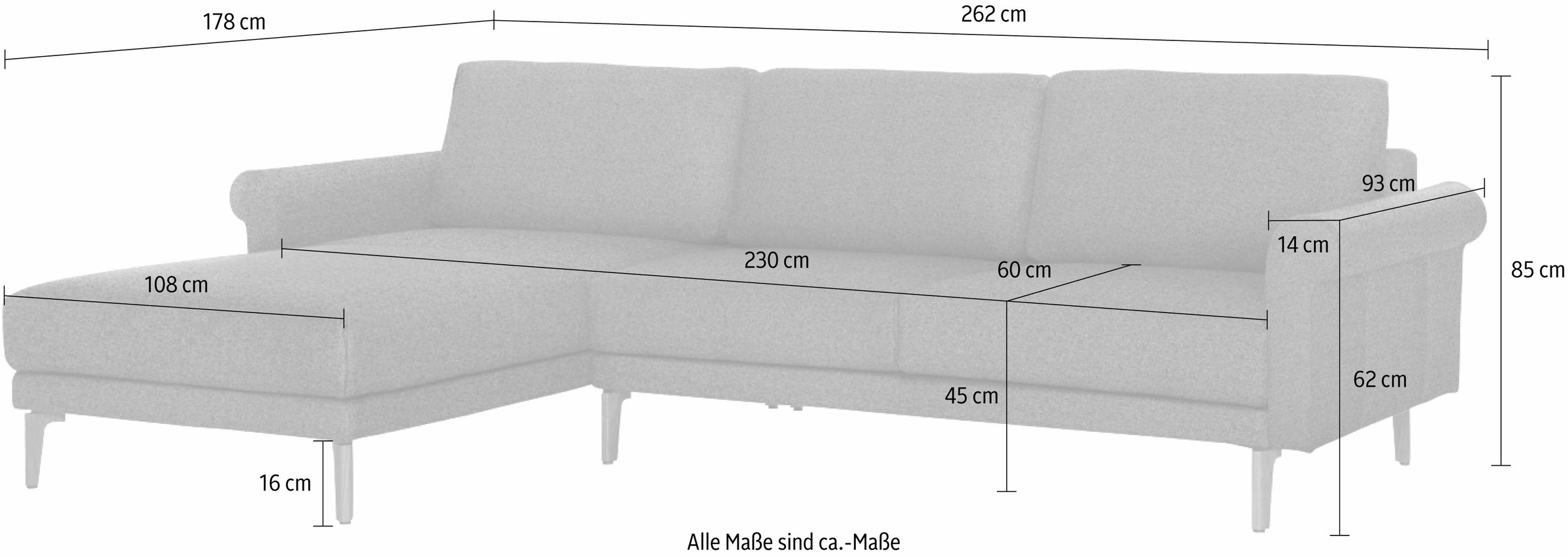 Creation BY ROLF BENZ Ecksofa »CR.450, Designecksofa, L-Form« Armlehne Schnecke modern Landhaus, Breite 262 cm, Fuss Nussbaum