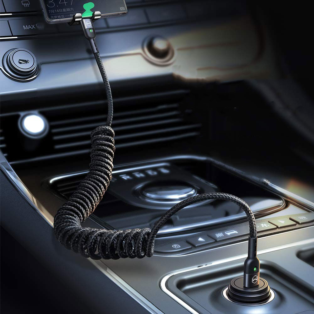 (bis 1.8m) USB C auf USB C Spiral Ladekabel Flexibles Datenkabel Nylon Geflecht Power Delivery - Schwarz