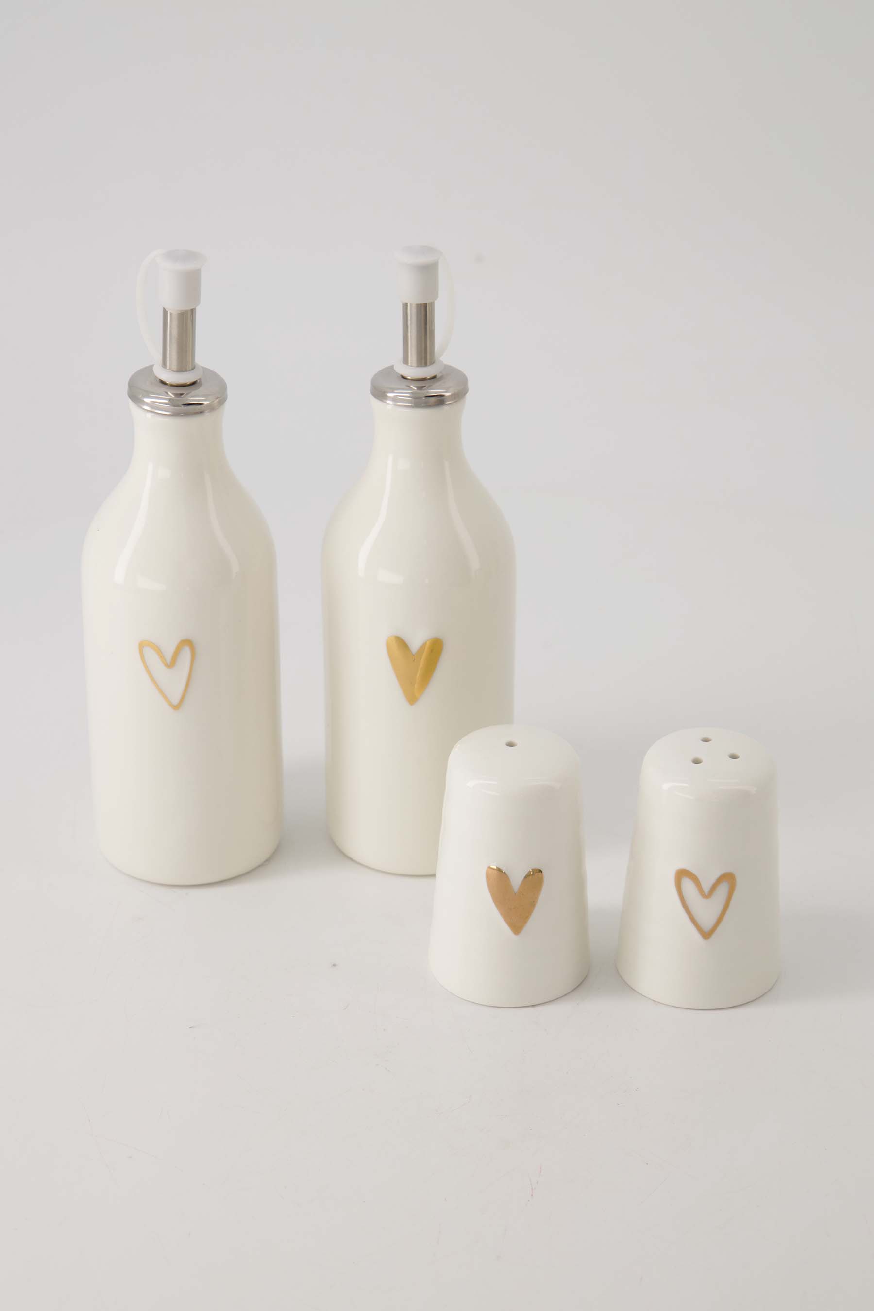 olie/azijn fles keramiek hartje wit/goud