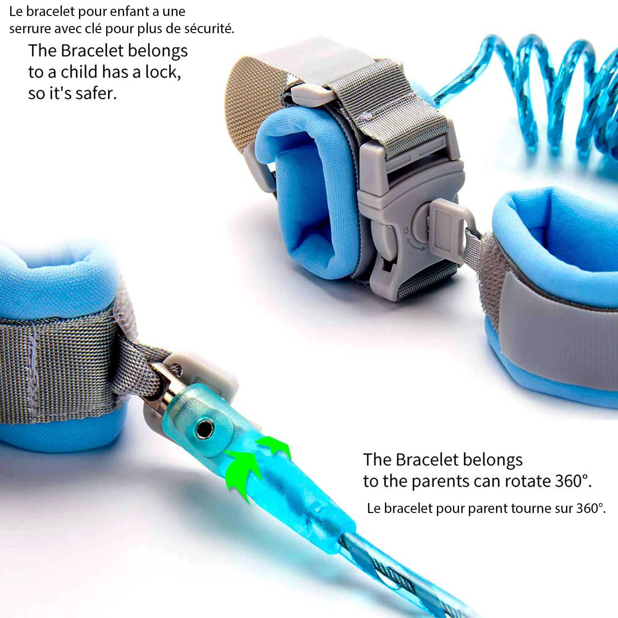 Clément - Équipement Bracelet de Sécurité avec Clé - Bleu