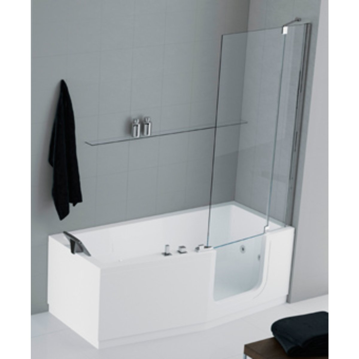 Novellini Iris Comby badwand m. vast segment rechts 86x150cm met chroom profiel