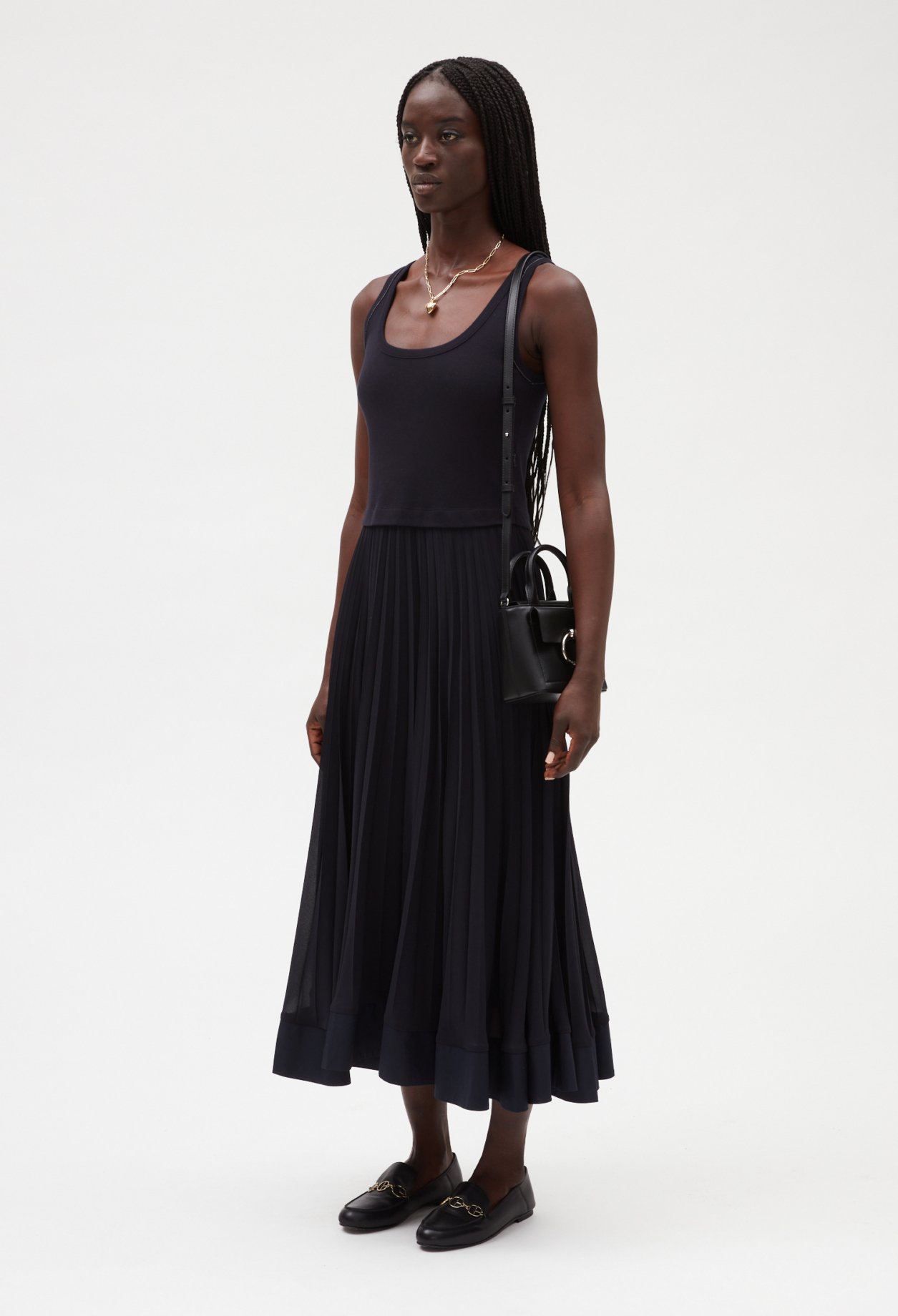 Robe longue plissee marine