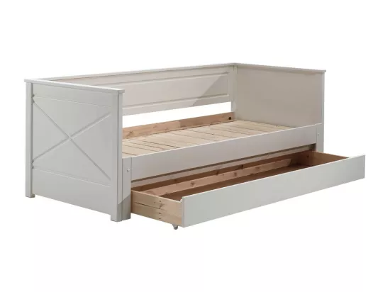 VIVIEN - Lit Extensible 90x200cm en Pin Laqué Blanc avec Tiroir