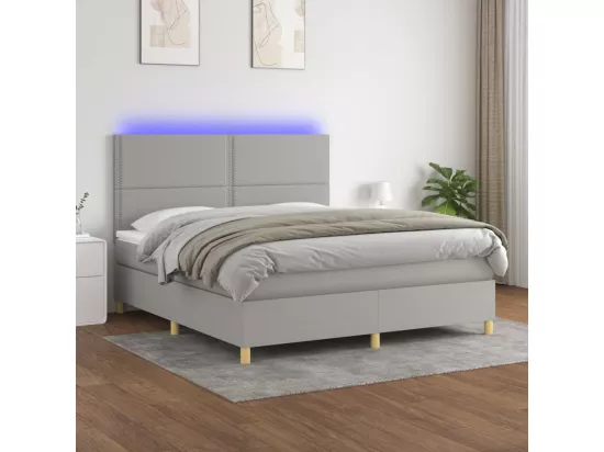 Sommier tapissier matelas et LED Gris clair 160x200 cm Tissu