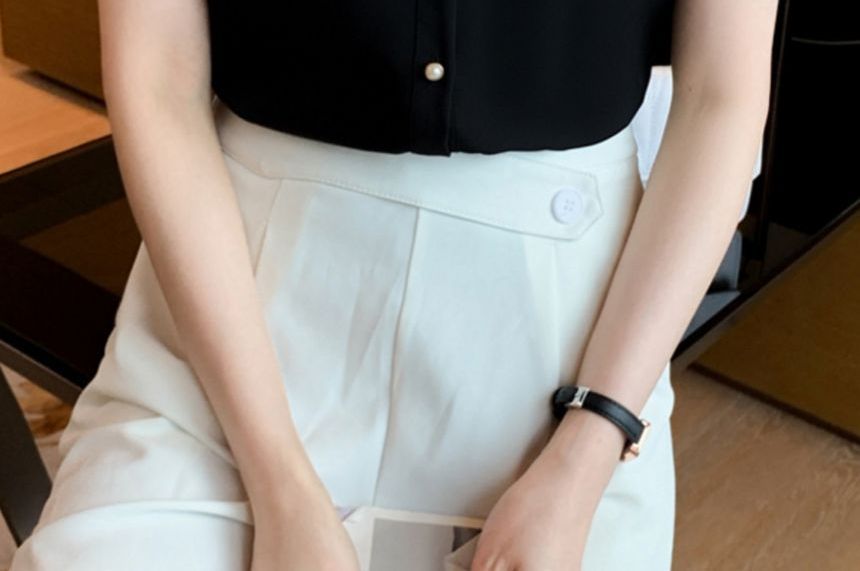 Dragan Pulse - Blouse met korte mouwen en contrastkraag van chiffon