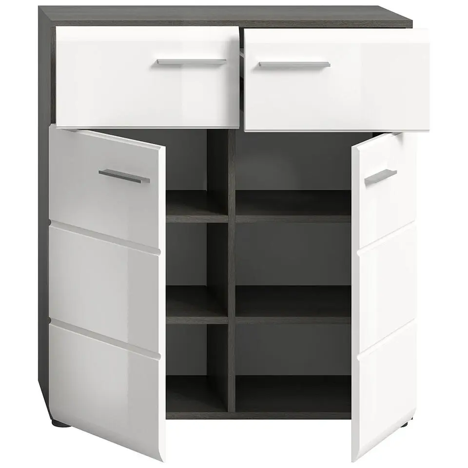 Hioshop Salsa schoenenkast 2 laden 2 deuren wit hoogglans