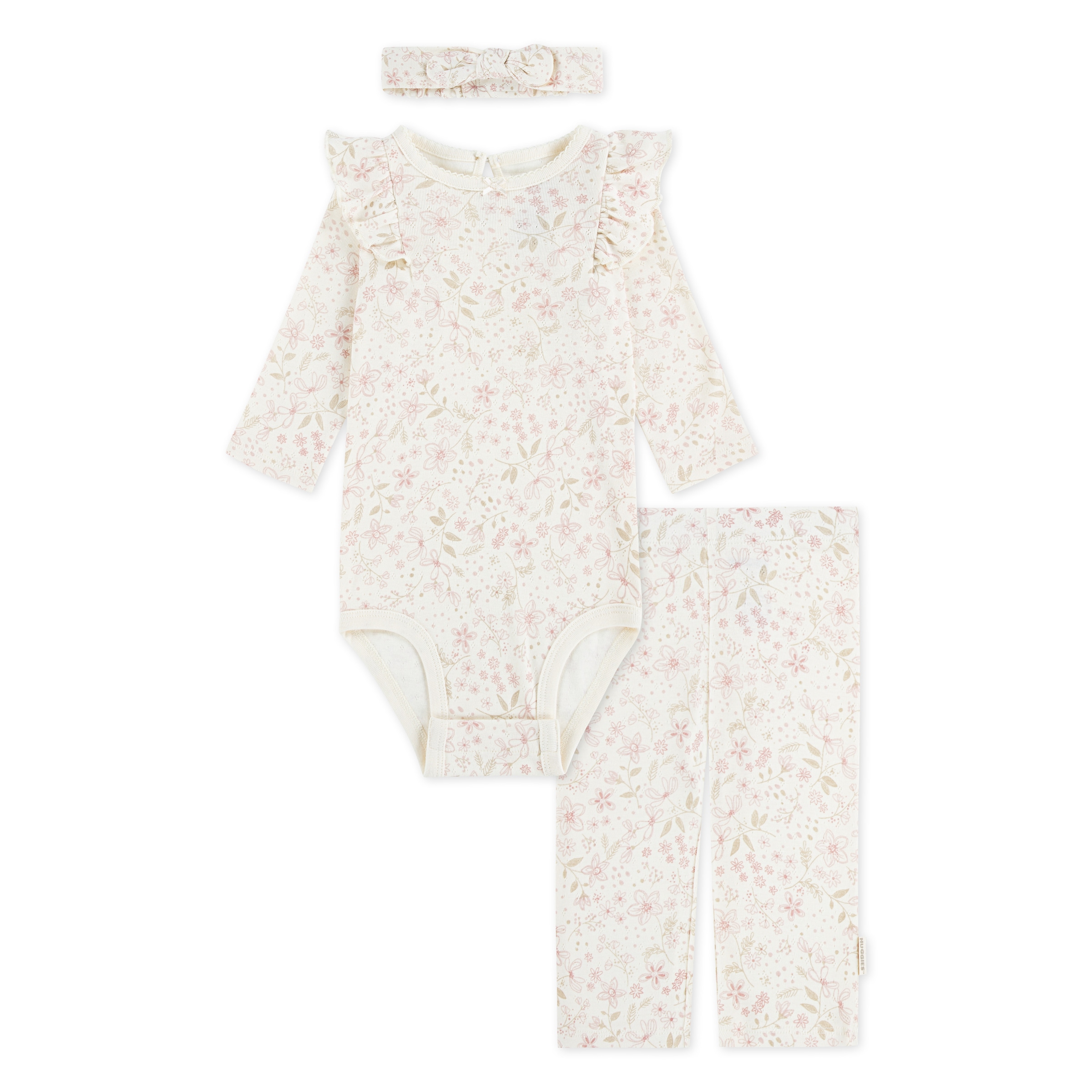 HUGGIES babywear Body & Hose »HUGG BODYSUIT PANT ATTACHMENT«, 3 Stk. & Stirnband mit Blümchenmotiv