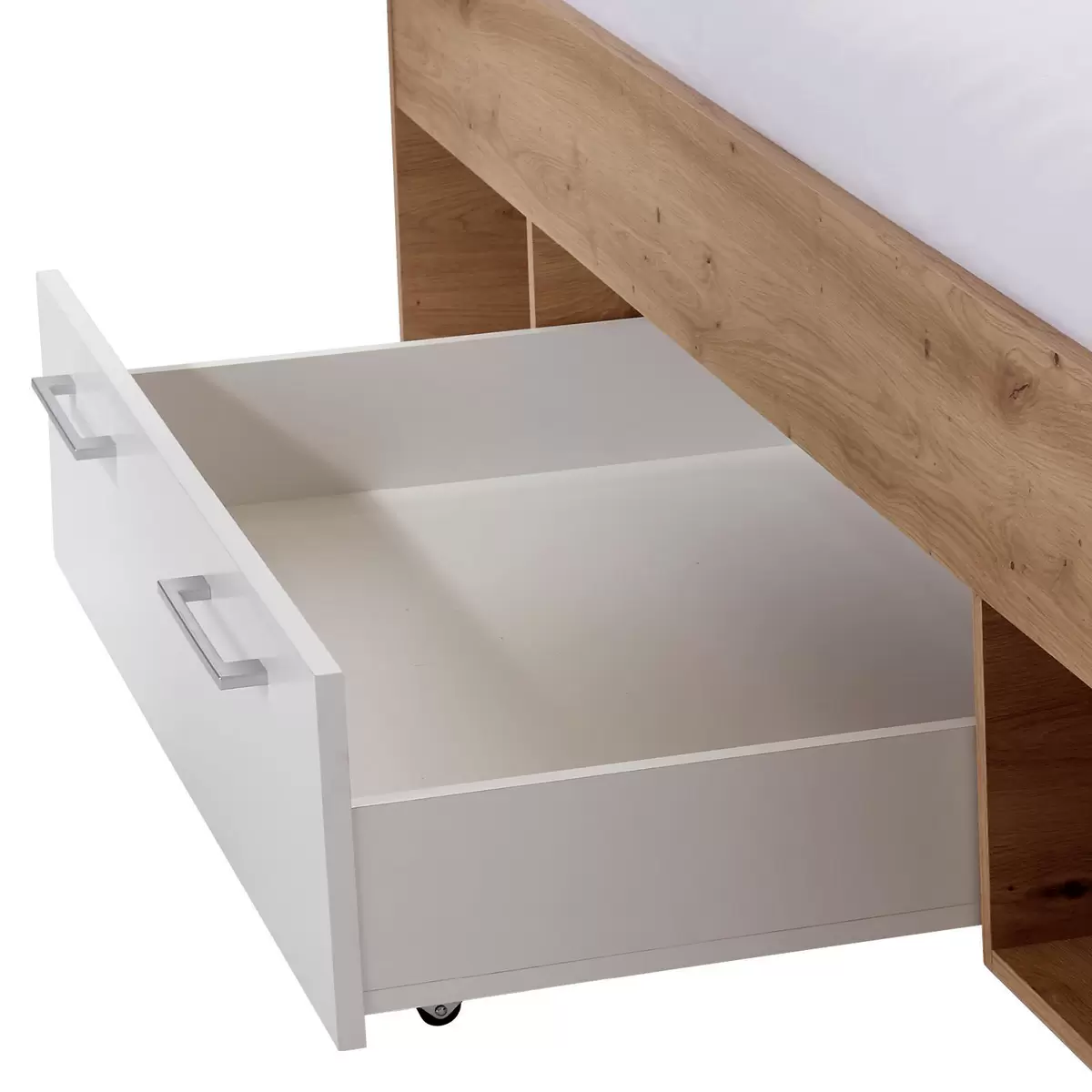 Bett Box 90x200 weiss,Eiche