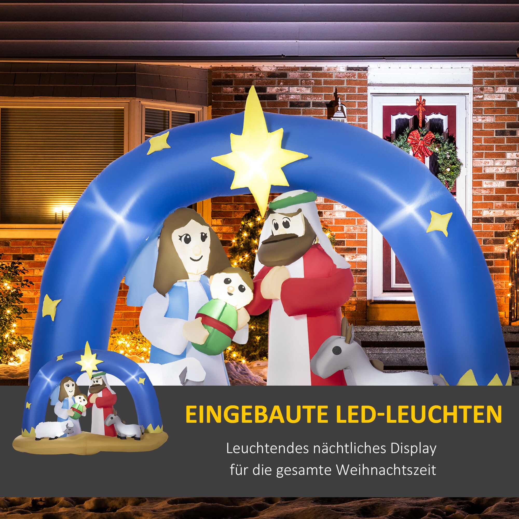 Outsunny Aufblasbare Weihnachtsdekoration mit LED-Beleuchtung bunt 206L x 95B x 157H cm